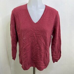 Magaschoni Cashmere Sweater L Pink V-neck‎ Knit Solid Pullover Womens